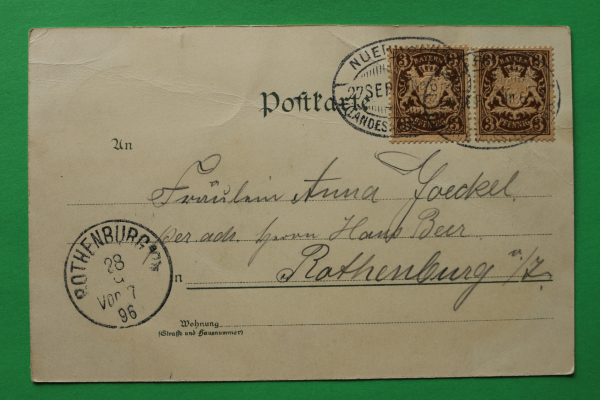 AK Nürnberg / 1896 / Litho / Gruss aus der Bayrischen Landes Ausstellung / Cafe Haus zum Rothenburger Erker / Maschinenhalle